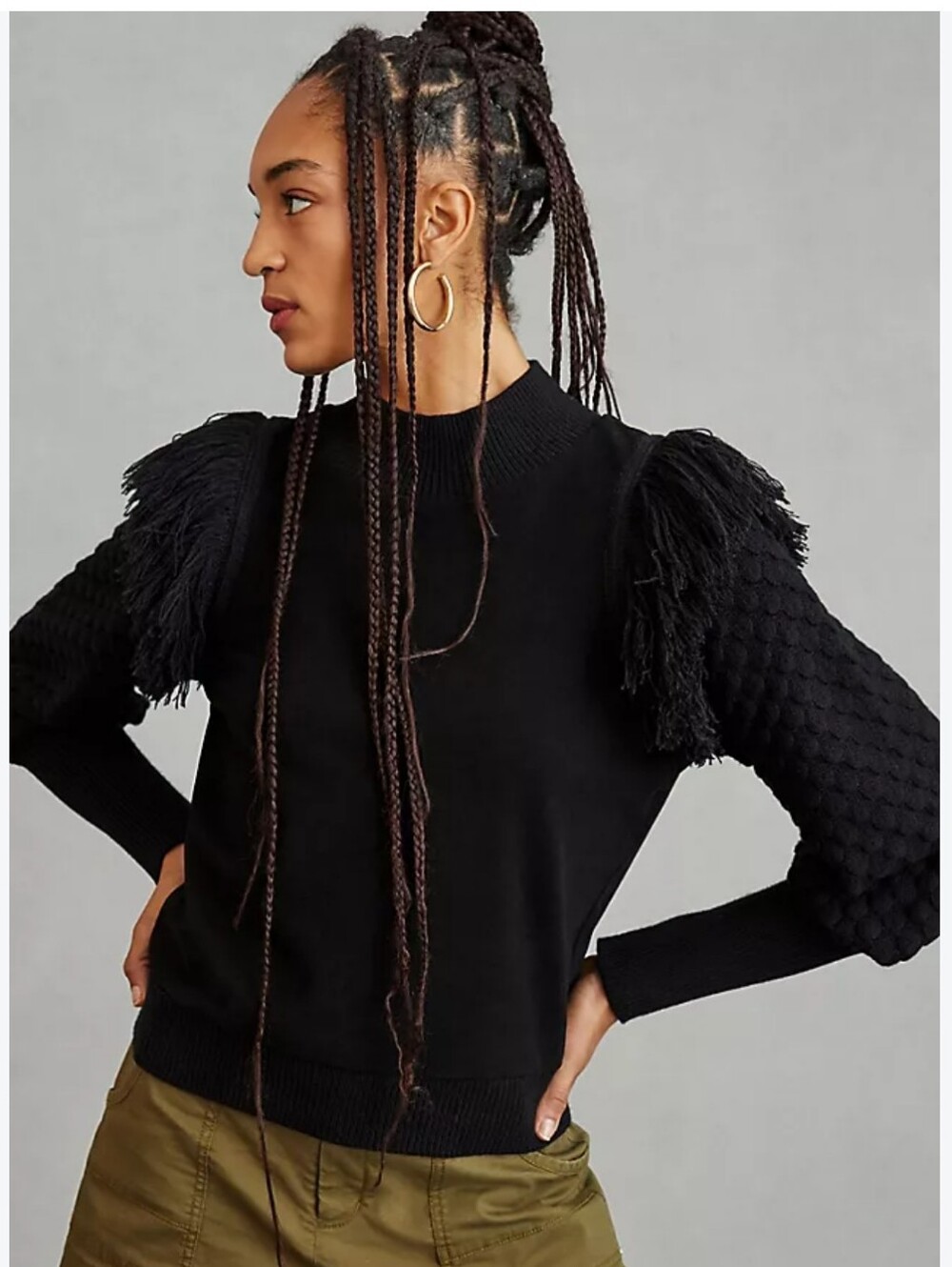 Anthro Dolan Fringe Knit Sweater In Black